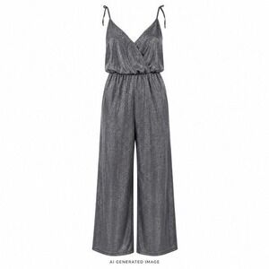H&M Divided Metallic Wrap Wide‎ Leg Jumpsuit Women US 4 EU 36 Black